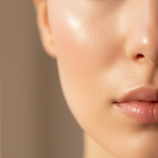 Close-up of a woman's face with a neutral background